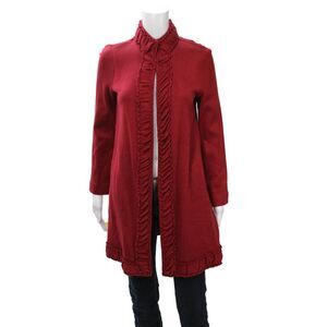Pure Essence Womens Red Collared Long Sleeve Coatigan Size XS